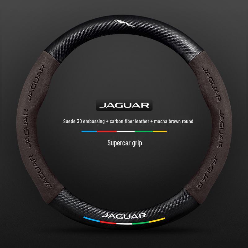 Universal Suede Carbon Fiber Steering Wheel Cover for Jaguar XEL, XFL, F-PACE, XJ – Four Seasons Fit.