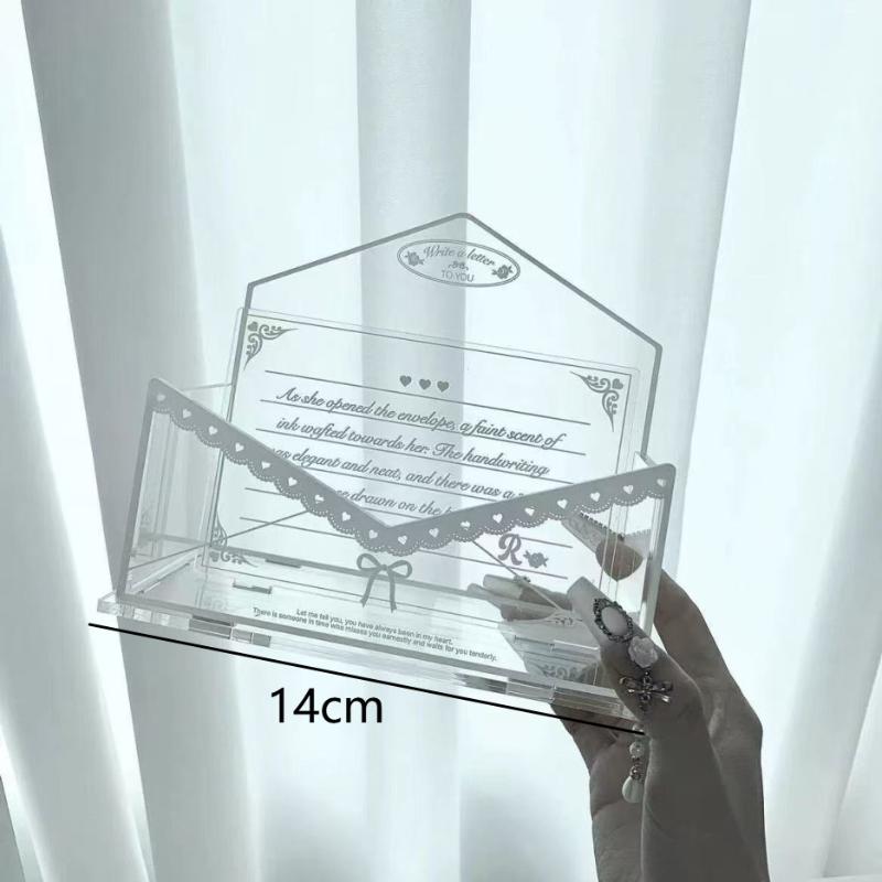 1pcs Polka Dot Envelope Series Acrylic Storage Rack, Lace Bow Multi-purpose Kawaii Organizer Tray For Collecting Merch & Desk