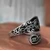 Elegant Adjustable Green Marble Leaf Ring Vintage Spoon Designs Jewelry Alloy Bohemian Thumb Ring For Women Gift