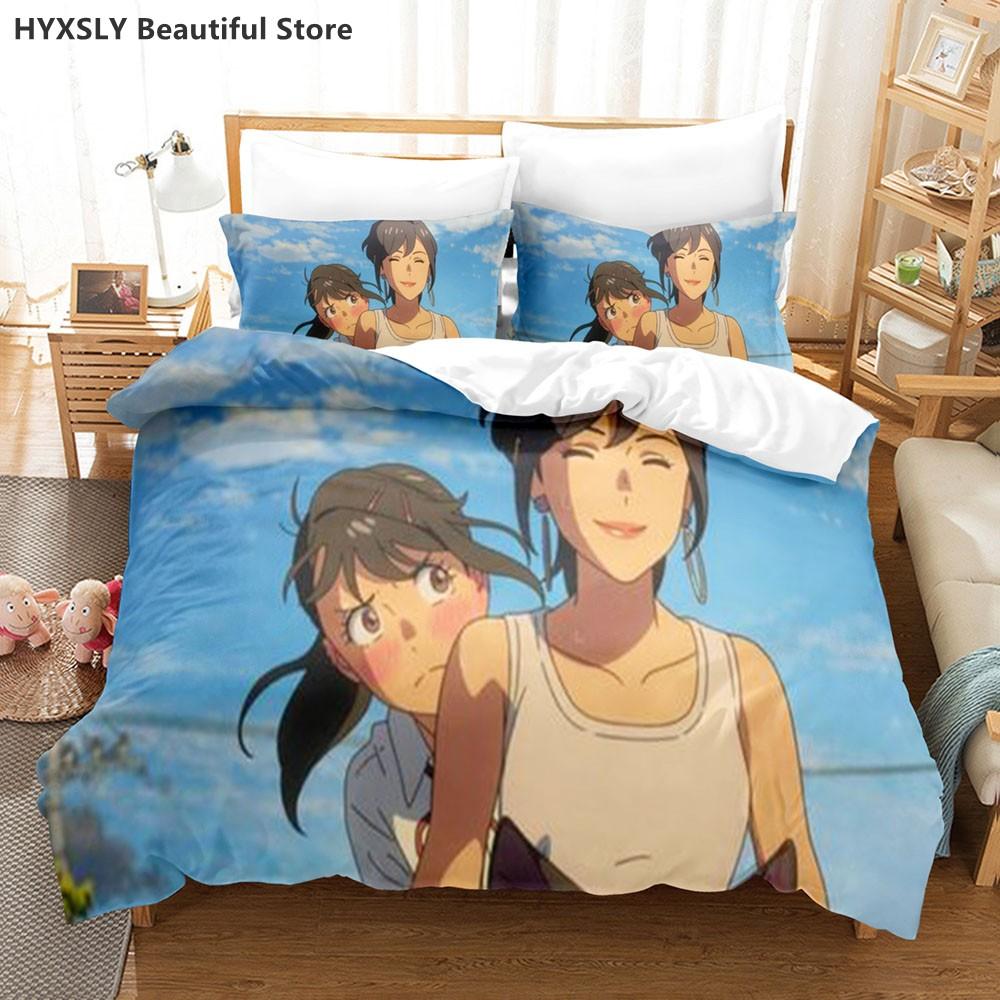 Suzume No Tojimari Bedding Set 3D Anime Polyester Quilt Cover Pillowcases Queen King For Kids Gift Cute Anime Duvet Cover Sets