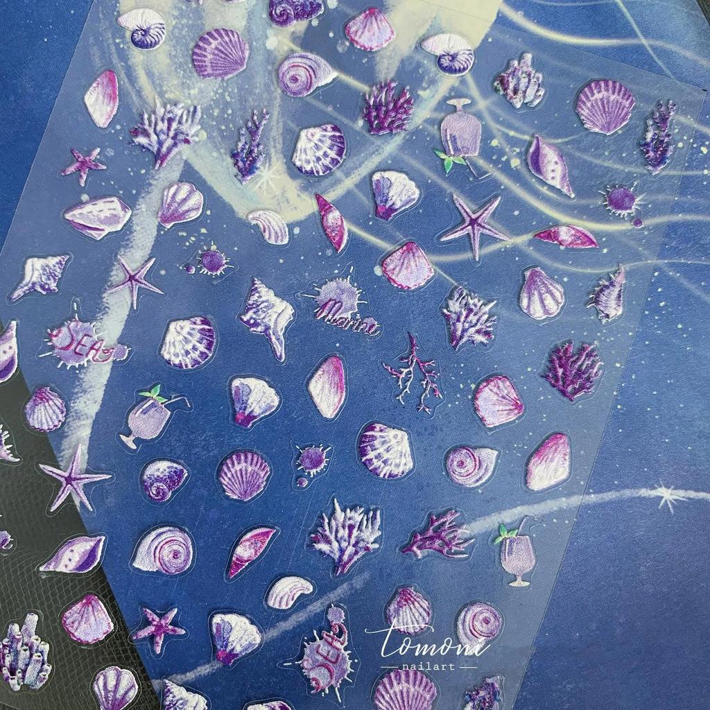 Fantasy Beach Dreamy Colorful Seasnail Shell Pearl Conch Jelly Star 5D Decals Soft Relief 3D Decoration Nail Art Stickers
