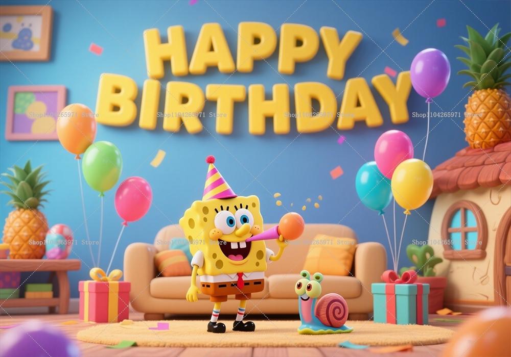 SpongeBob SquarePants Fun Backdrop Banner Classic Cartoon Underwater Theme Kids Boys Girls Birthday Decor Background Supplies