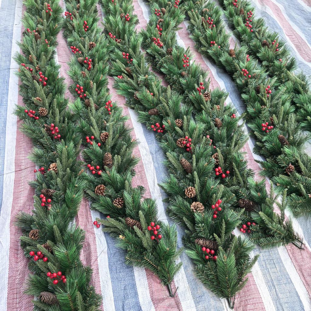 Christmas Glimmer: Garland Set for Tree, Window, and Fireplace with Flocked Leaf Ornaments
