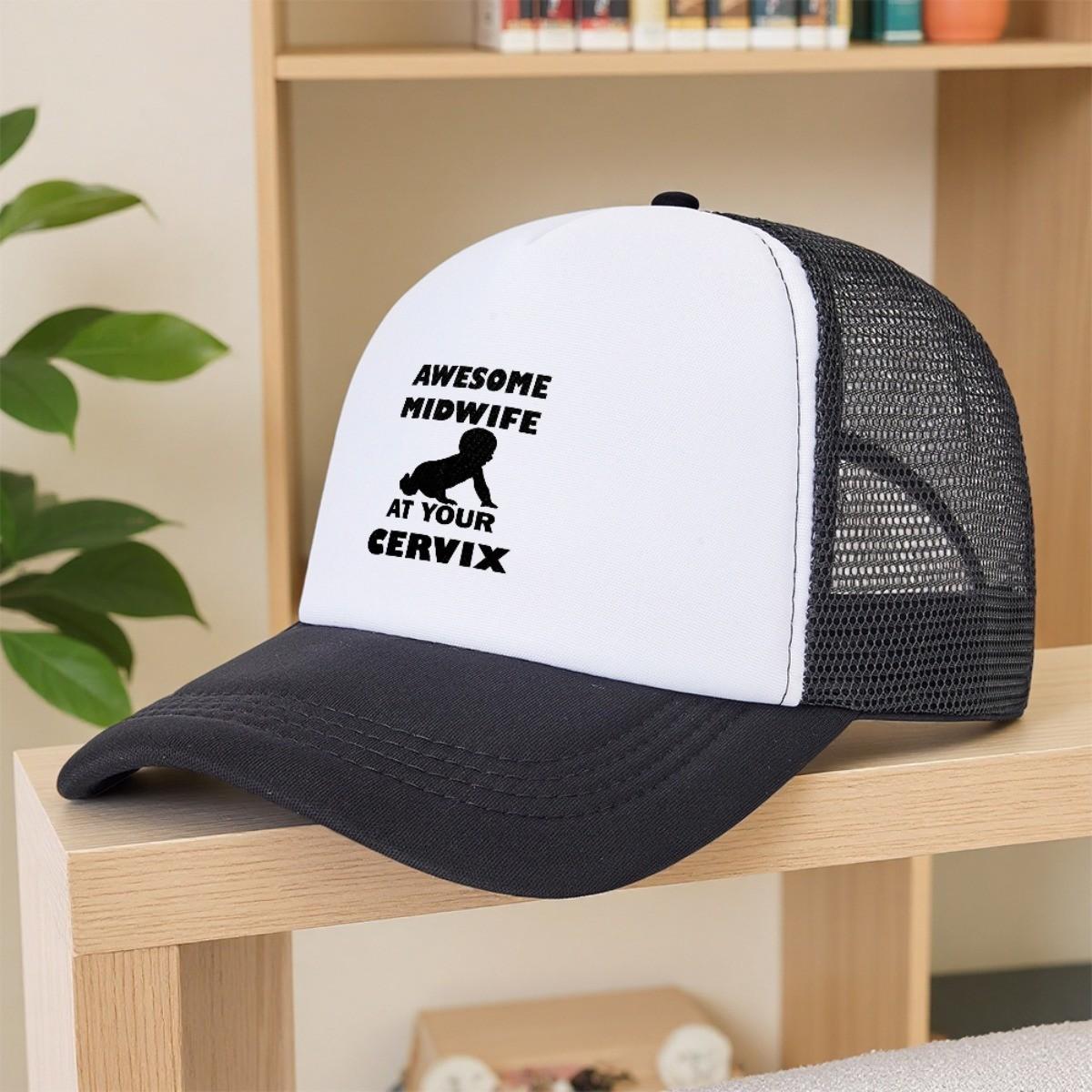 Awesome Midwife At Your Cervix Trucker Hat Funny Birth Delivery Nurse Gift Adjustable Mesh Cap One Size