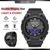 NORTH EDGE FORTRESS Sporty Tactical Men's Dual Display Watch Multifunction Waterproof Casual Fashion Male Wristwatch Gift