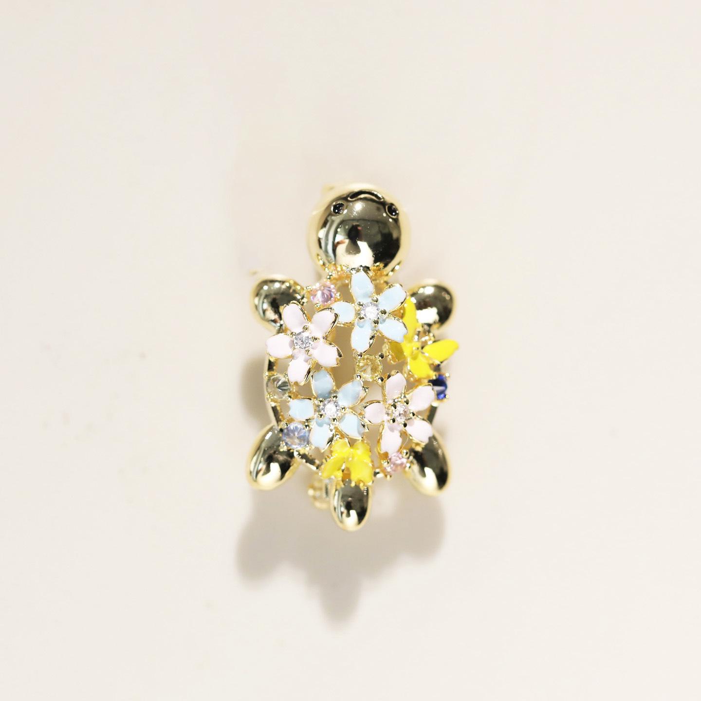 Bo Xin Yun Copper Zirconia Flower  Turtle Brooch - Cute, Versatile Enamel Jewelry
