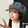 Japanese Suede Splicing Denim Newsboy Hat Women Wash Old Beret Retro Literary And Casual Painter Hat