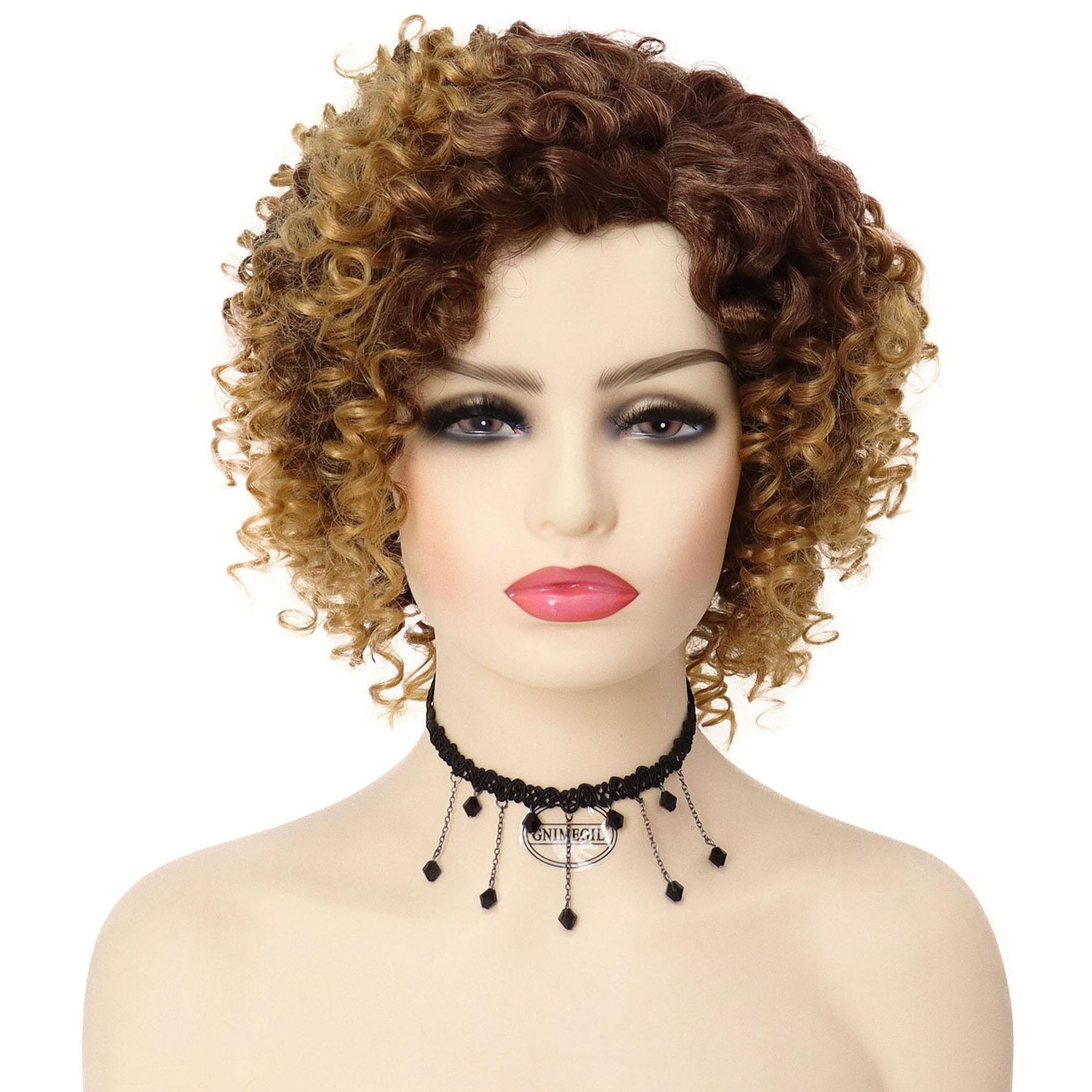 

GNIMEGIL синтетические короткие парики для женщин, коричневый, афро, кудрявый, вьющийся парик, женский косплей, Хэллоуин, повседневное использование, костюм для вечеринки, подарки Ombre Blonde