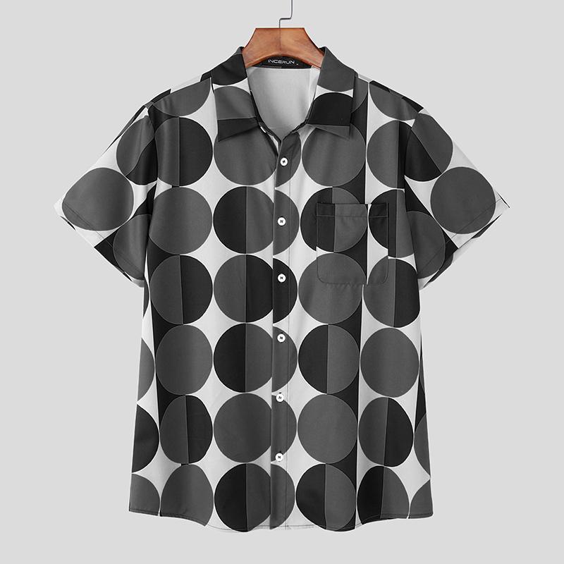 

INCERUN Oversized Men Short Sleeve Polka Dots Print Buttons Casual Loose Shirts 3XL серый