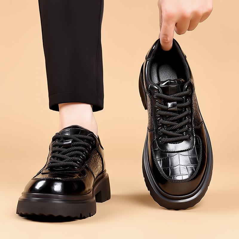 Fashion Crocodile-patterned Anti-slip Leather Shoes Men New Designer Fashion Casual British Style Solid Color Platform Dress Shoes Man