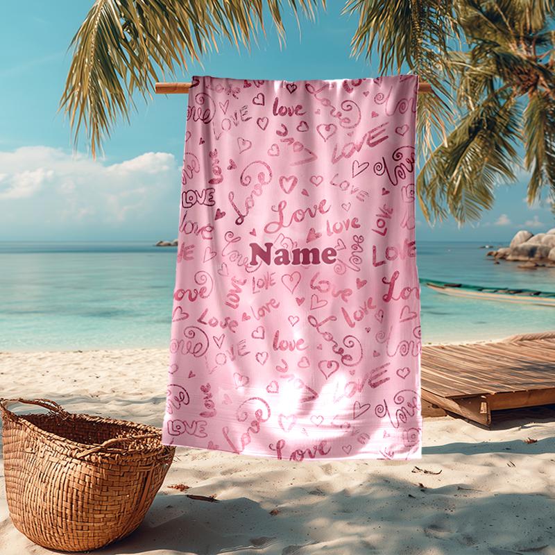 Custom Name Ultra-Soft Beach Towel with Love Theme,Ideal for Pool - Camping, Diving - Perfect Travel Essential, Vibrant Beach Towel.