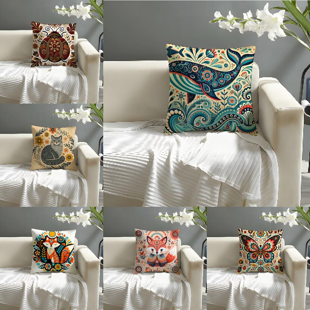 Colorful Retro Animal And Flower Prints Pillow Case Home Living Room Decoration Linen Pillowcover Pillow Cases Cushion Cover
