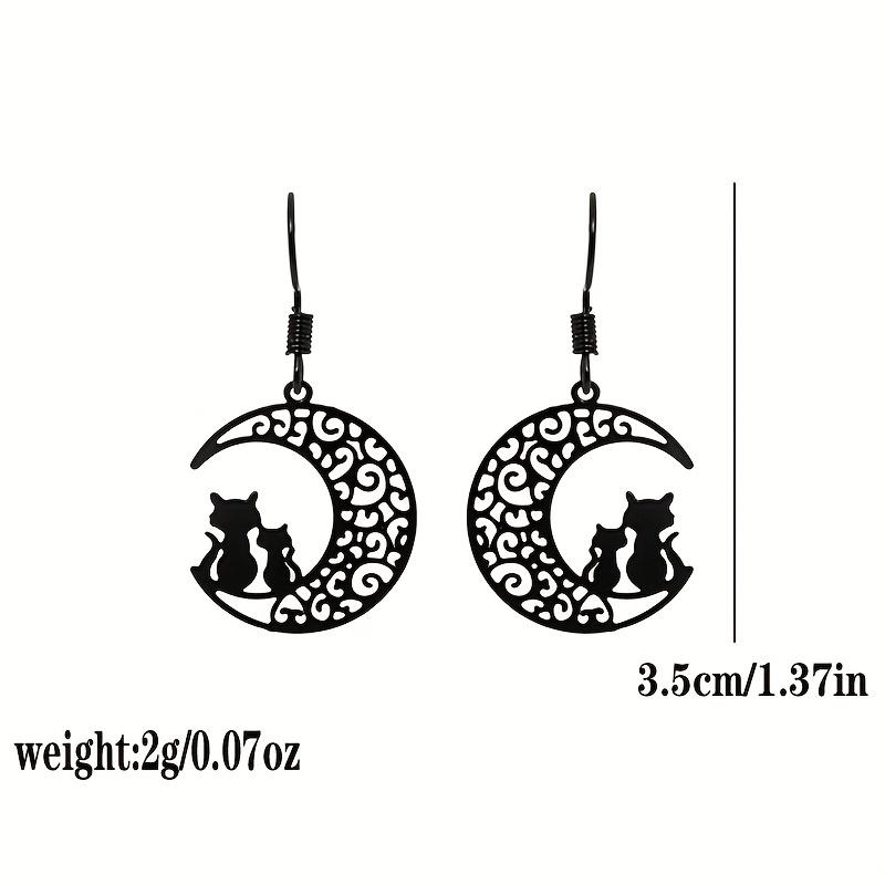 Carved Black Cat Moon Design Dingla örhängen Legering Smycken Söt Elegant Style Daily Wear Accessoarer