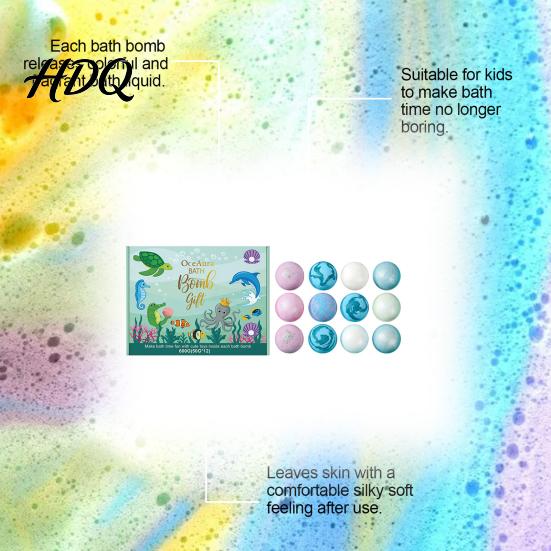 Non-staining Bath Bombs 12Pcs Ocean-Themed with Animal Toys Fizzy Colorful Bubble Balls for Fun Kids Natural Sea Salt Essential Oils Moisturizing