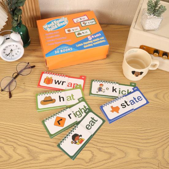 30Pcs Word Family Build Book Kids Preschool Learning Activity Sights Words Flash Cards Kindergarten Read