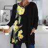 Plus Size Women Round Neck Long Sleeve Tee Soft Loose Tops For Daily Stroll And Indoor Rest