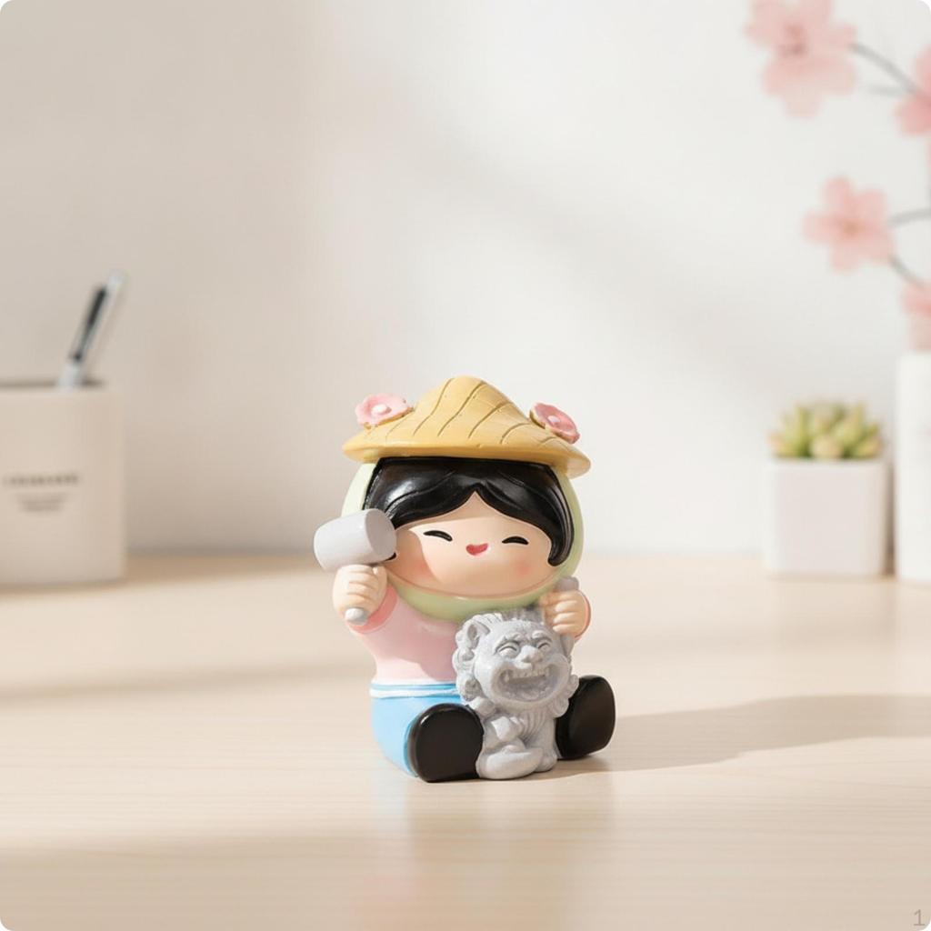 Hui'an Female Woman Figurine Miniature Cartoon Collectible Desk Ornament for Journeyers,