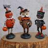 Cute Spooky Shelf Sitters Wooden Halloween Resin Figurines, Pumpkin Scarecrow Wizard Owl Black Cat Holiday Fireplace Mantel Decor Statue, Rustic