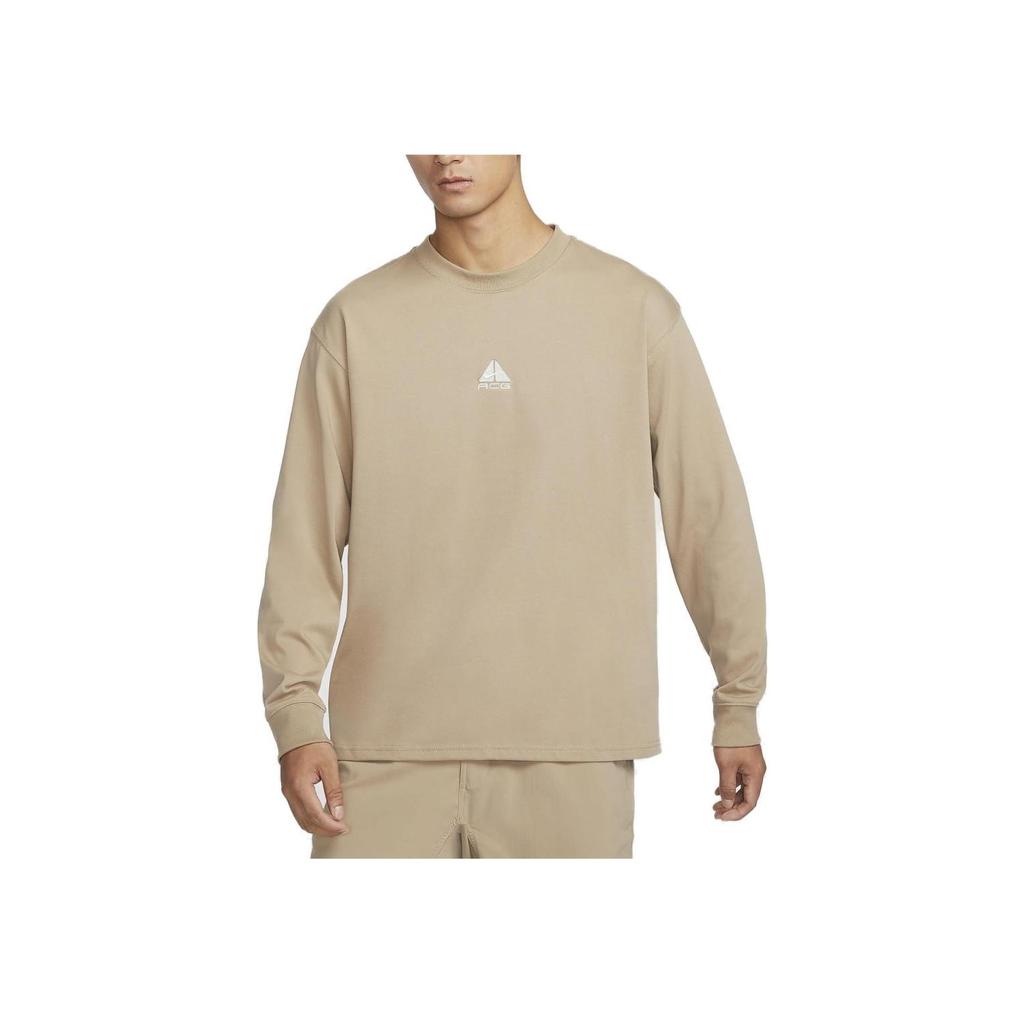 Nike Logo Embroidered Outdoor Casual Sports Crew Neck Long Sleeve T-Shirt Men Tops Khaki DR7754-247