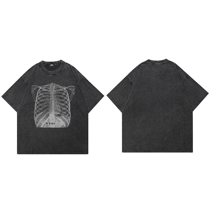 

Hip Hop Washed Black TShirt Streetwear XRay Skeleton Graphic T Shirt Hipster Men Tshirt Cotton Unisex Tops Tees Dope S