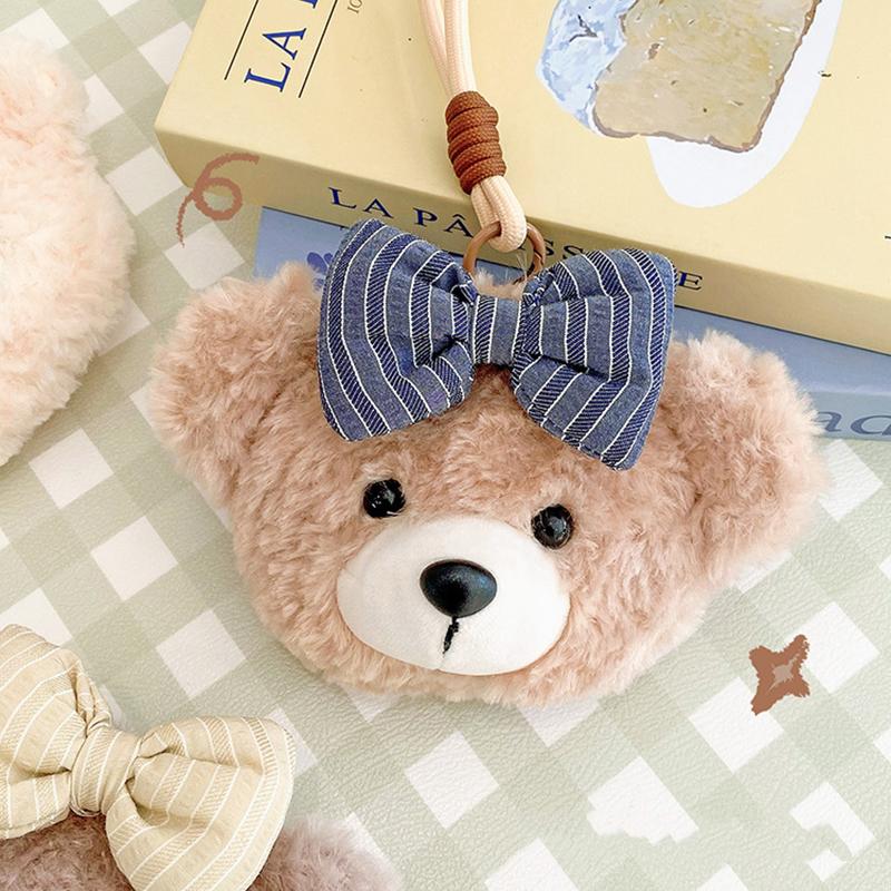 Adorable Fuzzy Teddy Bear Cute Mini Plush Bear With Bow Knot Plush Bag Soft Stuffed Animal Wallet Charm Pendant