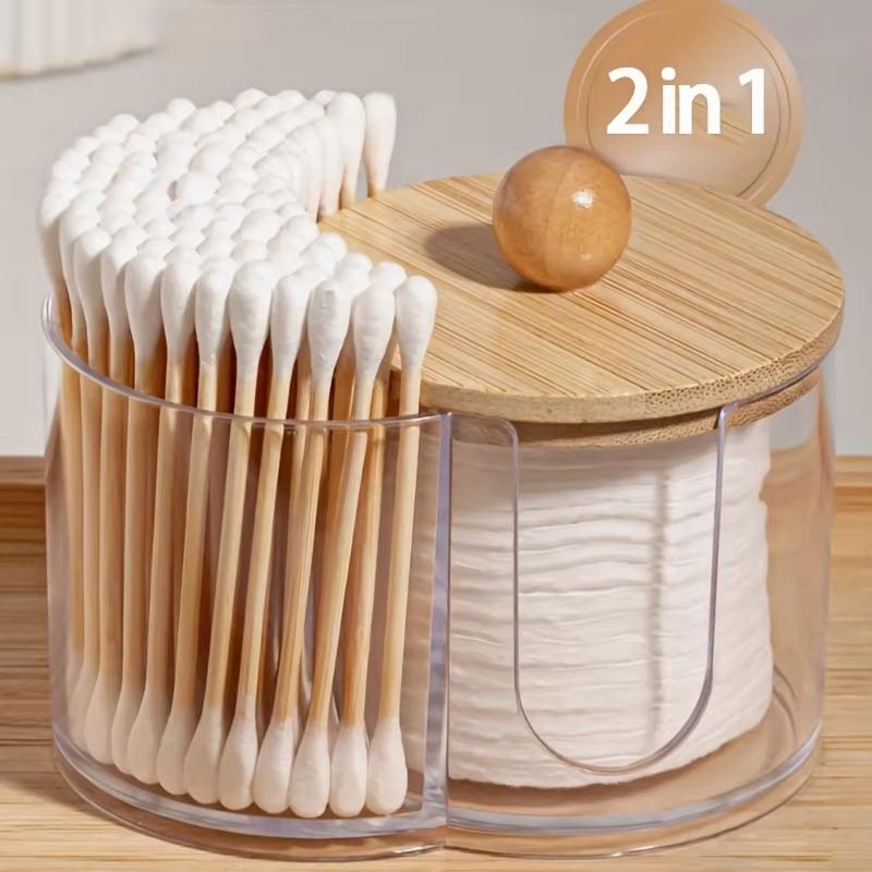 Holder with Dual Compartments Clear Cotton Swab and Cotton Balls Organizer Transparent Bathroom Storage Container for Makeup
