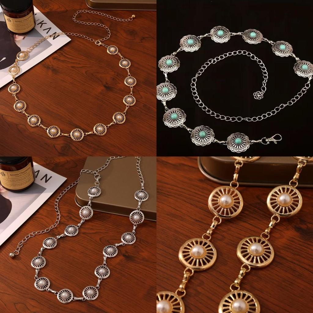 Pearl Hollow Metal Decor Waist Chain Women Waist Accessory With Clasp Lobster
