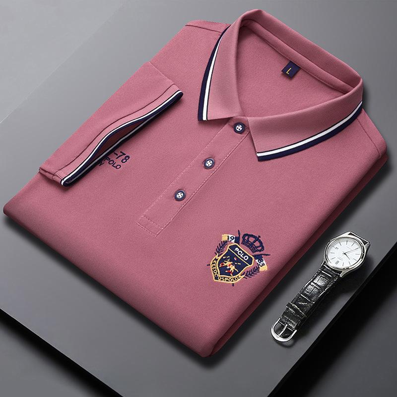 

Летняя мужская однотонная футболка с коротким рукавом, хлопковая тонкая повседневная рубашка-поло с лацканами, мужская XXL