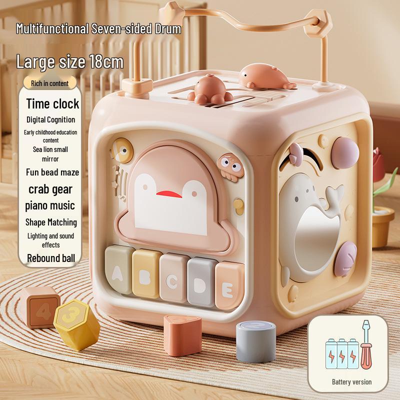 Educational Baby Toy 6-Sided Bead Maze with Musical Lights & Hand Drum - Early Learning Puzzle for Infants