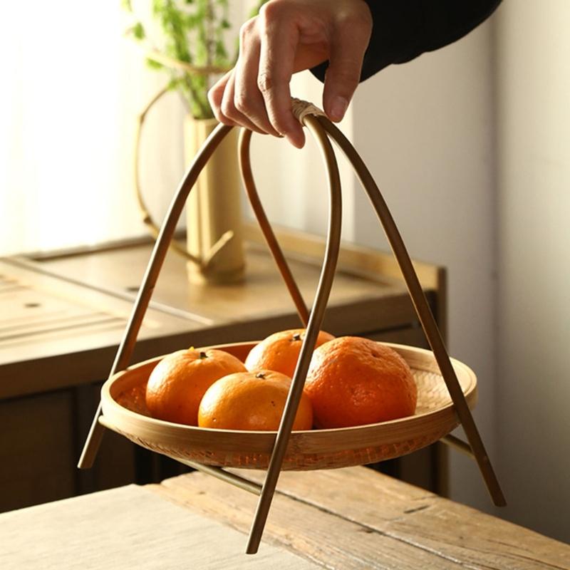 Handcrafted Bamboos Snacks Plate Lightweight Portable Fruit Dessert Tray For Kitchen Dining Outdoor Event