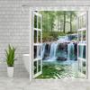 Waterfall Scenery Shower Curtains Spring Outdoor Natural Landscape Green Plants Forest View Pattern Polyester Fabric Bathroom