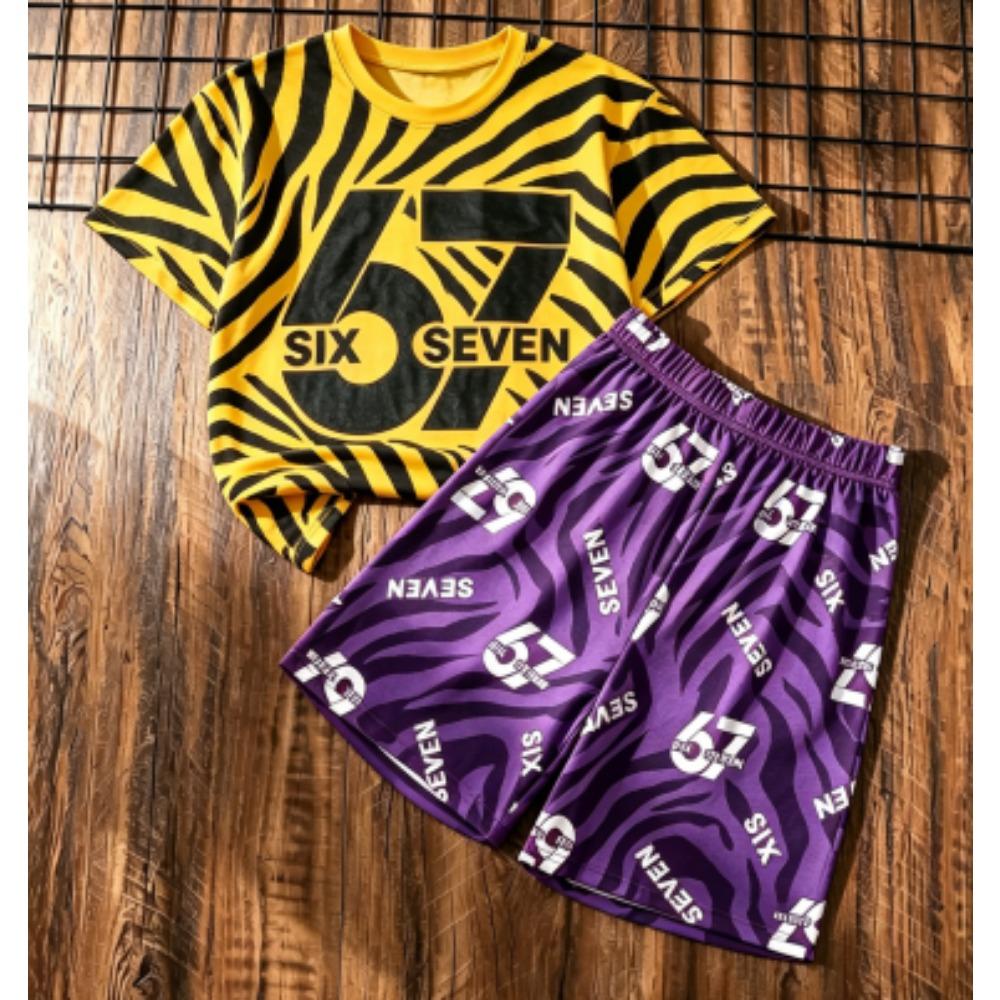Kids Set 67 Number Printed Kids T-shirt and Shorts 2 Piece Set Summer Street Casual Outdoor Sports Boy's and Girl's T-shirt Sets