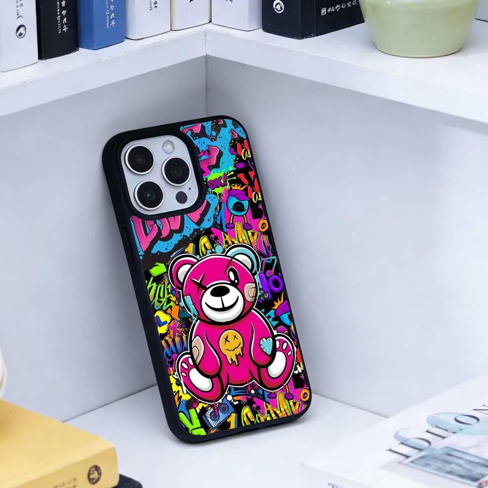 HOT Colorful Graffiti Bear Phone Case For iPhone 14,16,15,13,17,12,Plus,Pro,Max Magnetic For Magsafe Frosted Cover