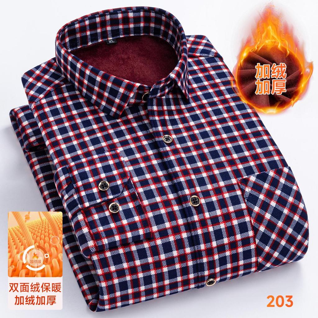 Men Thick Warm Plaid Shirt Winter Thermal Fleece Lined Long Sleeve Button Down Casual Flannel Top Business Checkered Style
