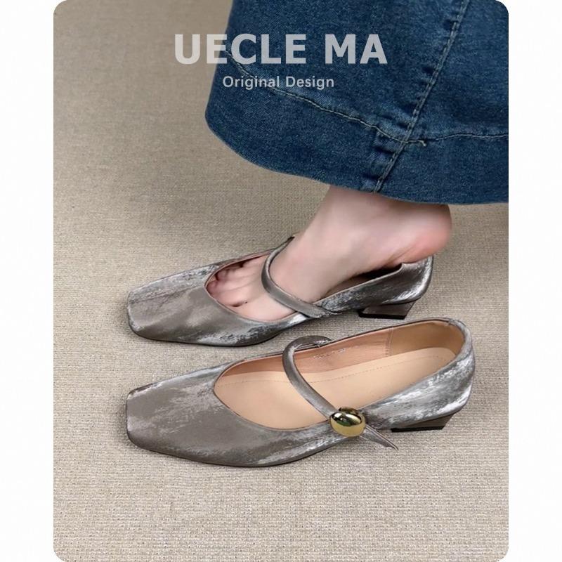 

Super soft lamb pattern~ single shoes women s square head is beautiful low-heeled ballet shoes retro one-word buckle Mary Jane shoes 40