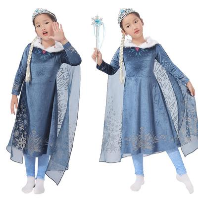 Halloween Elsa Princess Dress with Fur Collar for Girls