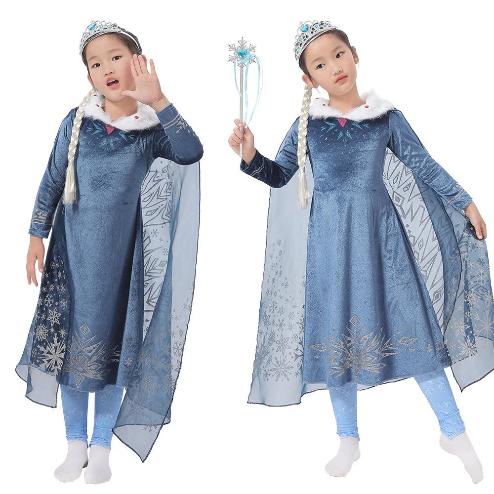 Halloween Elsa Princess Dress with Fur Collar for Girls
