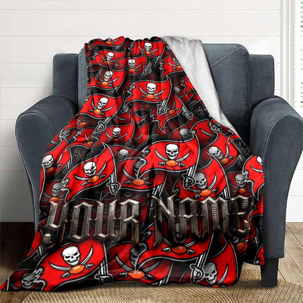 Name Custom Tampa Bay Buccaneers Logo Print Flannel Blanket High Quality Warm Comfortable Cover for All Seasons Perfect for Gifts Home Decor