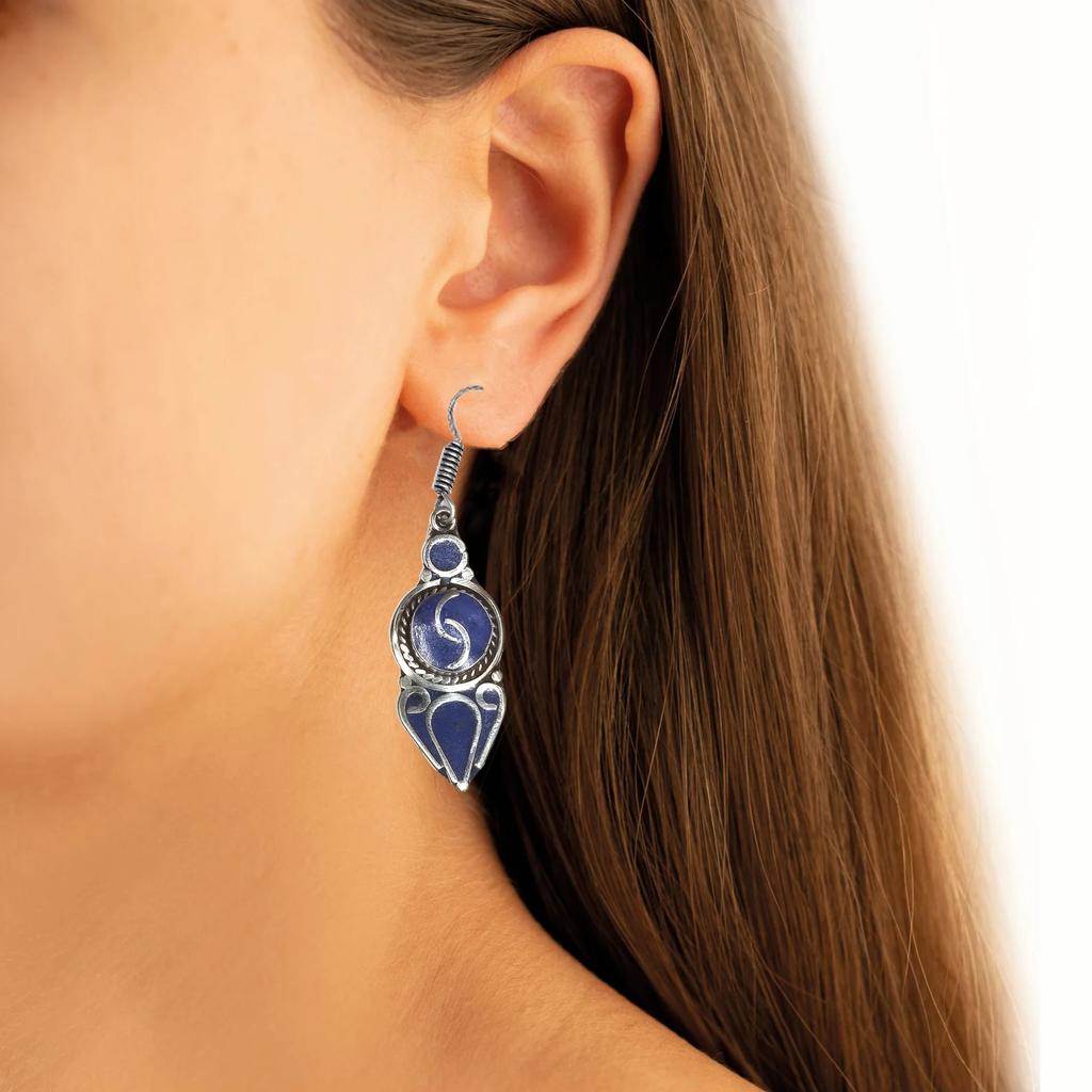 Tibetský tyrkys Lapis lazuli Nepálské náušnice Ručně vyráběné šperky Korál Kmenové