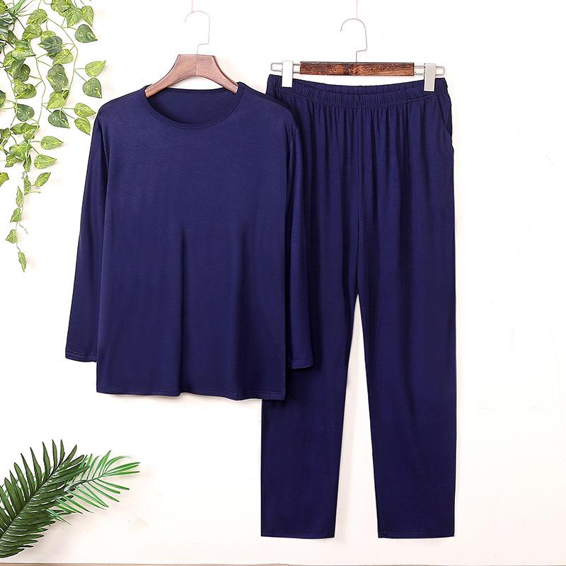 Men's Modal Pajamas Set: Thin, Long Sleeve & Pants, Crew Neck, Casual, Plus Size, for Spring, Summer & Autumn.