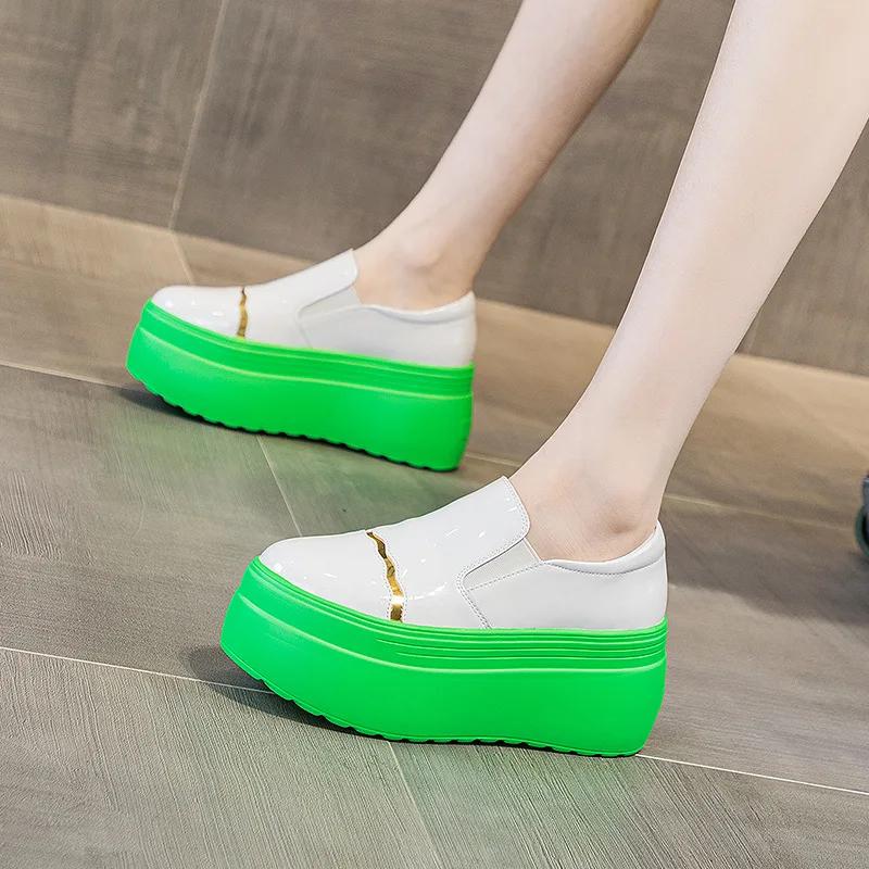 Fashion 8CM Genuine Leather Platform Wedge Chunky Sneakers Shoes Summer Autumn Spring Breathable Females Casual Ladies Women