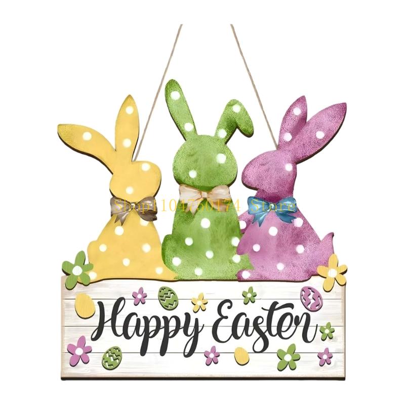 Convenient Wooden Rabbit Hanging Ornament Easy to Place for Easter Decoration top sale