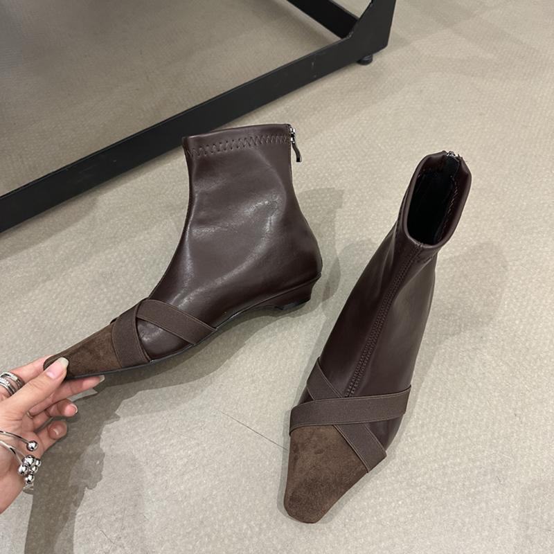 

Vintage Women Square Toe Ankle Boots Fashion Elegant Low Heel Shoes Concise Slim Short Botas De Mujer 35 кофейный