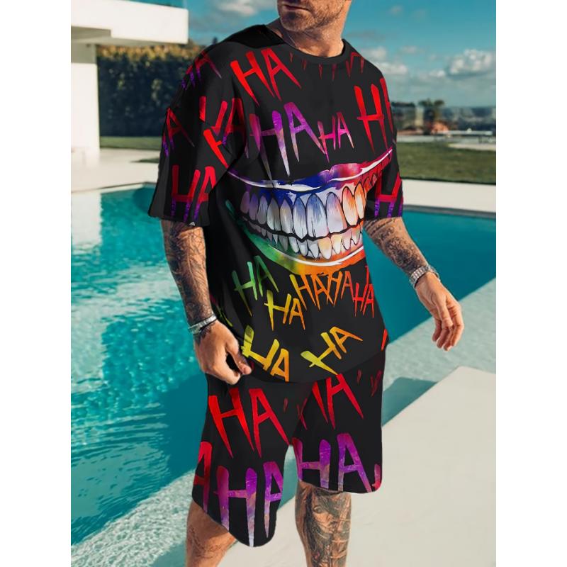 Мужской комплект из 2 предметов: шикарная футболка с принтом «HA HA HA», спортивные шорты, удобная повседневная футболка с коротким рукавом, свободные шорты
