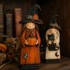 Festival Atmosphere Decorative Accents Wooden Witch Ornament, Retro Halloween Figurine with Broom/Pumpkin/Black Autumn Seasonal Decorations for Mantle