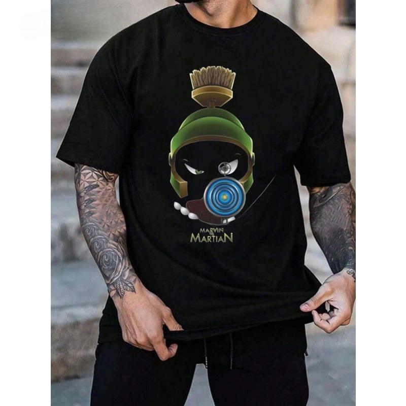 

European sizes Men s Black T-Shirt with Martian Alien Graphic - Casual Crew Neck Short Sleeve Tee 4XL чорний