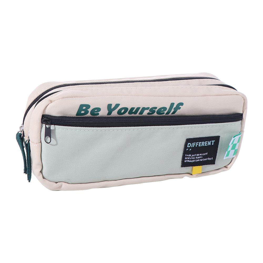 Canvas Double Zippers Pencil Case Organizer Large Capacity Storage Pencil Bag Dirt Resistant Korean Style Cartoon Pencil Cases