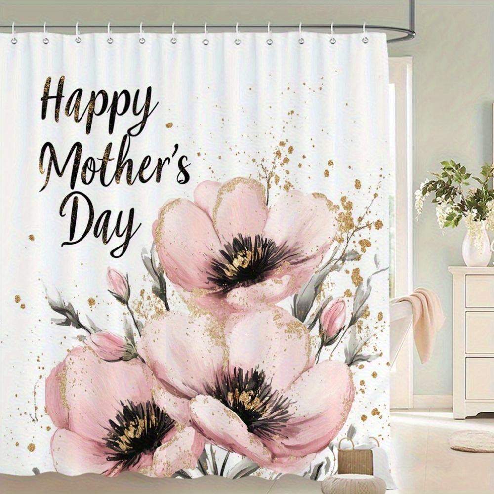 

1Pc Happy Mother S Day Peony Shower Curtain - Polyester Fabric, Machine Washable, With Hook, Suitable For Bathroom Decoration W60H190(CM)-1 Pcs