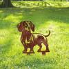 Süße Hund Blumenbeet Dekoration Metall Dackel Gartenstecker, Rostige Tier Silhouette Dekorativer Hof Wetterfester Pfahl Kunst für Draußen Rasen, Weg,