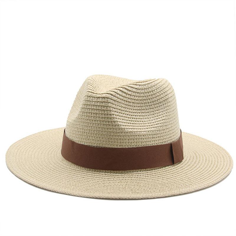 Black Ribbon Panama Straw Hat Flat Eaves Outdoor Spring and Summer Sunshade Beach Hats for Women